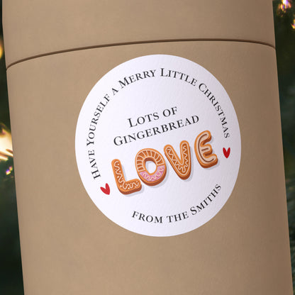 round custom Merry Christmas stickers with cute gingerbread design - XOXOKristen