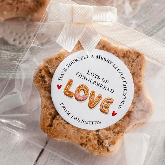 round custom Merry Christmas stickers with cute gingerbread design - XOXOKristen