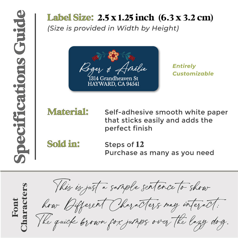 dark blue custom return address label with red floral design - XOXOKristen
