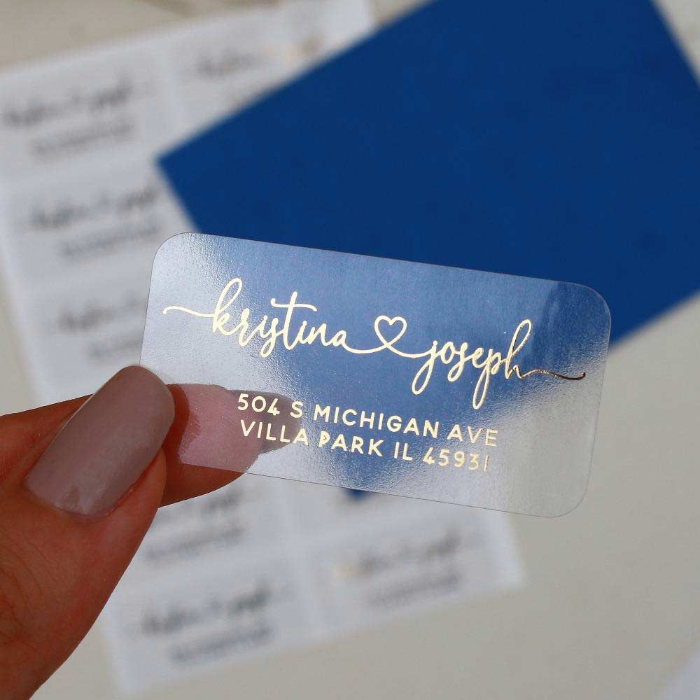 Clear Transparent return Address label with heart connector - xoxokristen