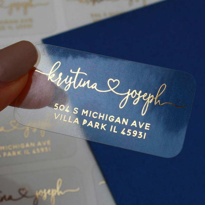 Clear Transparent return Address label with heart connector - xoxokristen