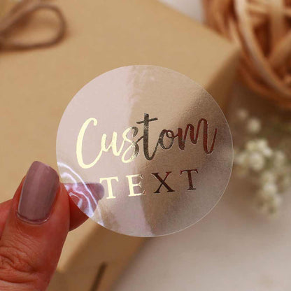 Personalized clear label sticker with custom text in gold foil - XOXOKristen