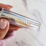 Custom Personalized small rectangular clear glossy label with gold foil print labeling a lipstick