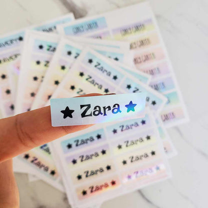 Holographic custom name labeling stickers for school supplies - XOXOKristen