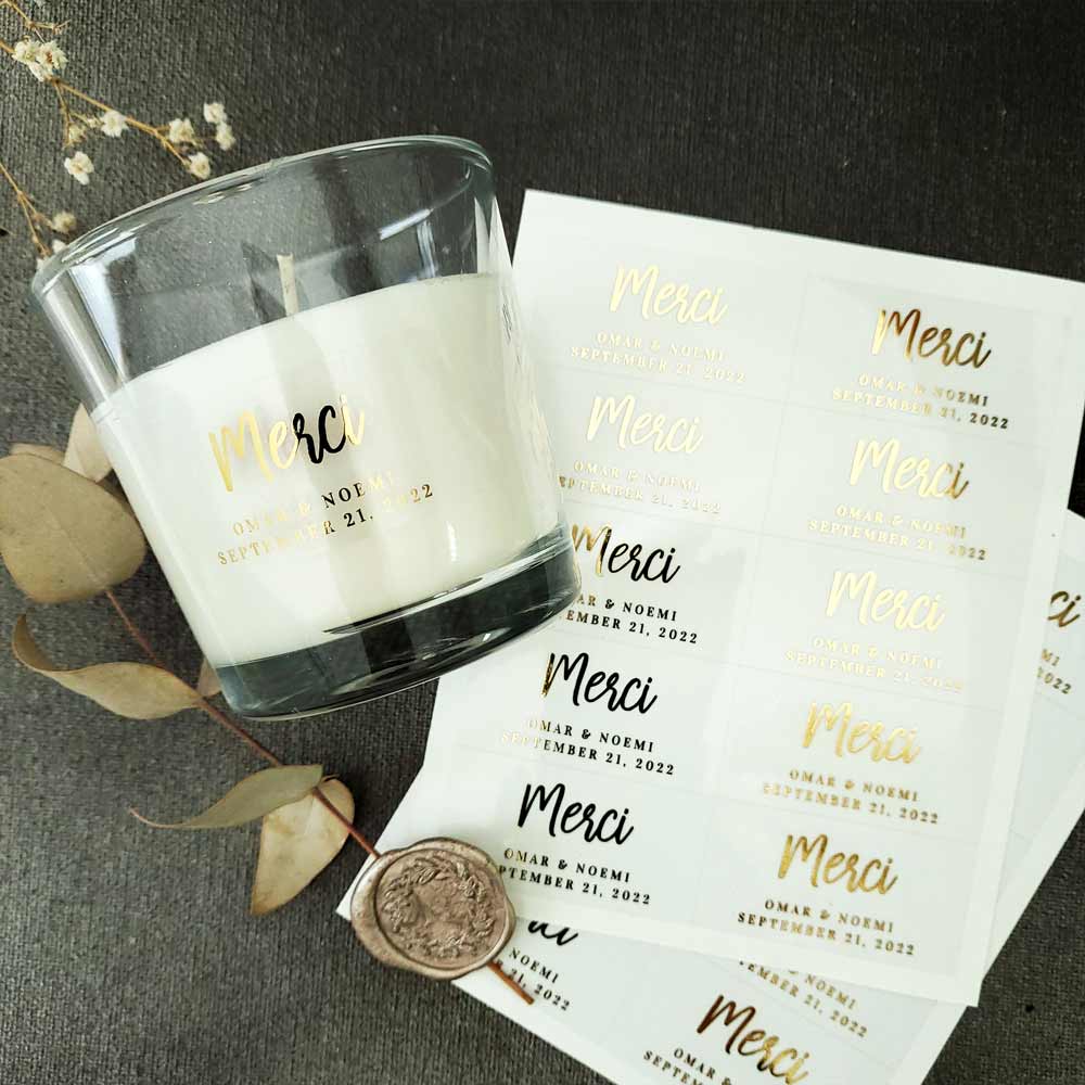 Merci wedding favor stickers -  XOXOKristen 