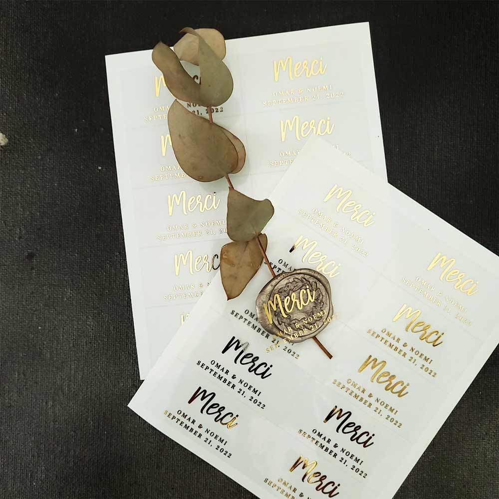Merci wedding favor stickers -  XOXOKristen 