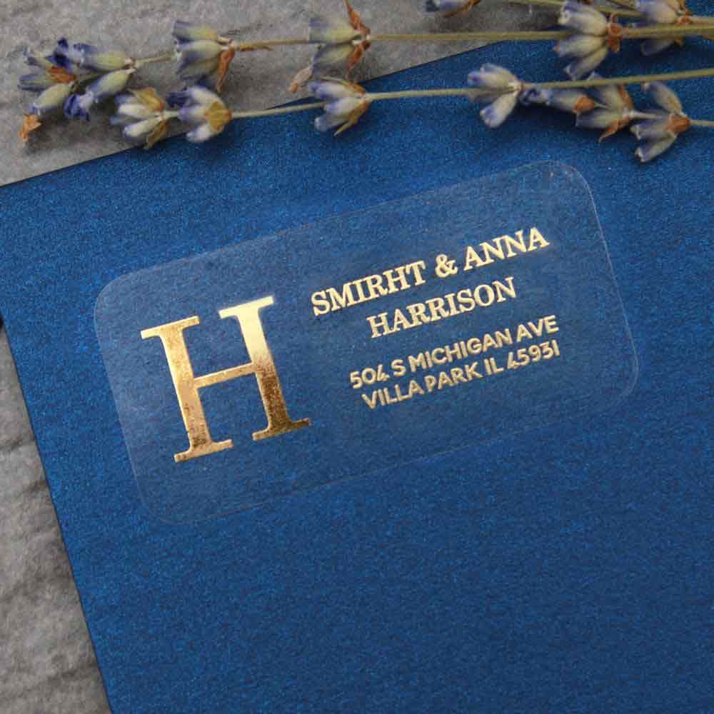 Personalized Gold Foiled Monogram Initial Clear Return Address Label - XOXOKRisten