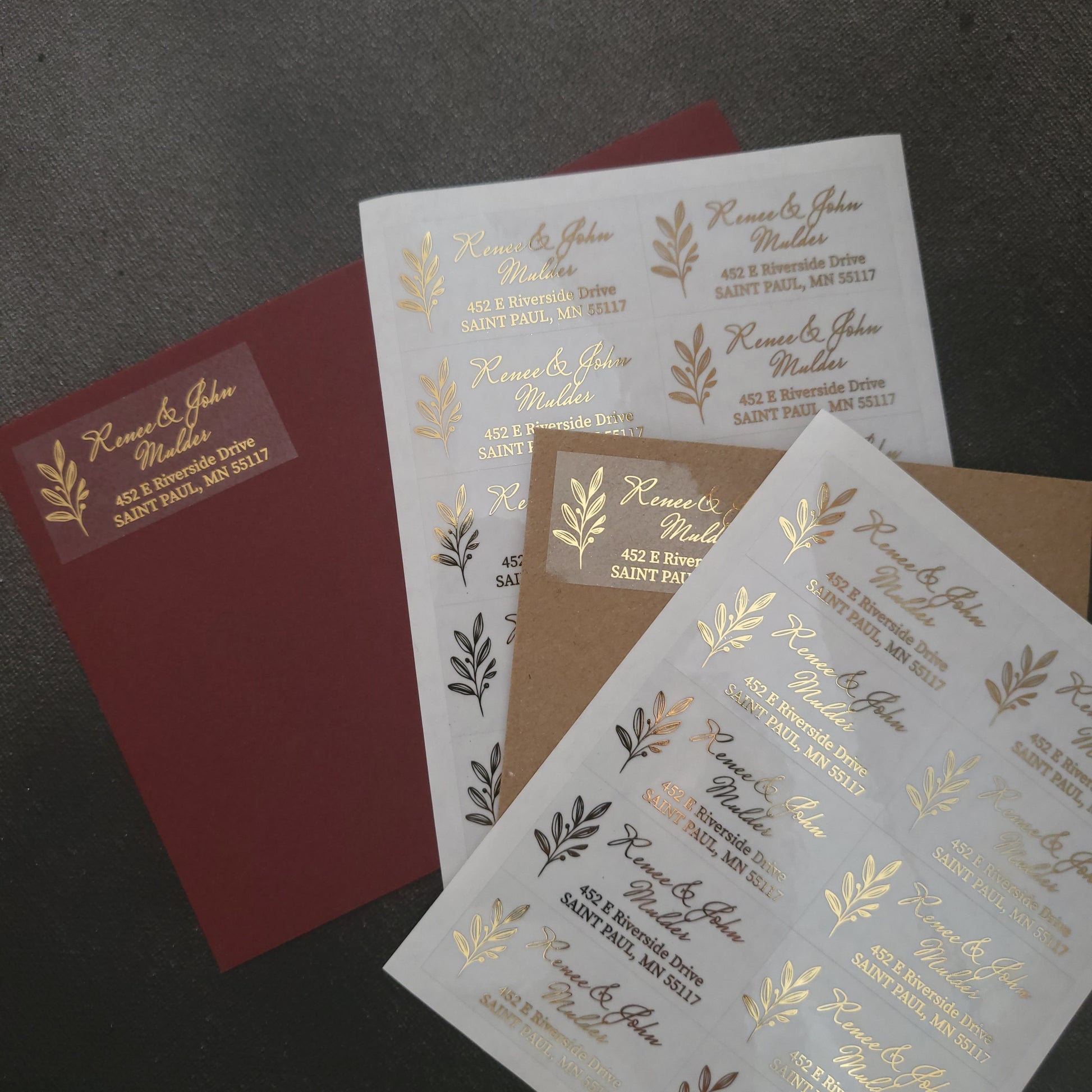 return address labels with gold foil and leaf decoration -  XOXOKristen 