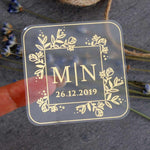 Monogram Leaves Frame Clear Wedding Label - XOXOKristen