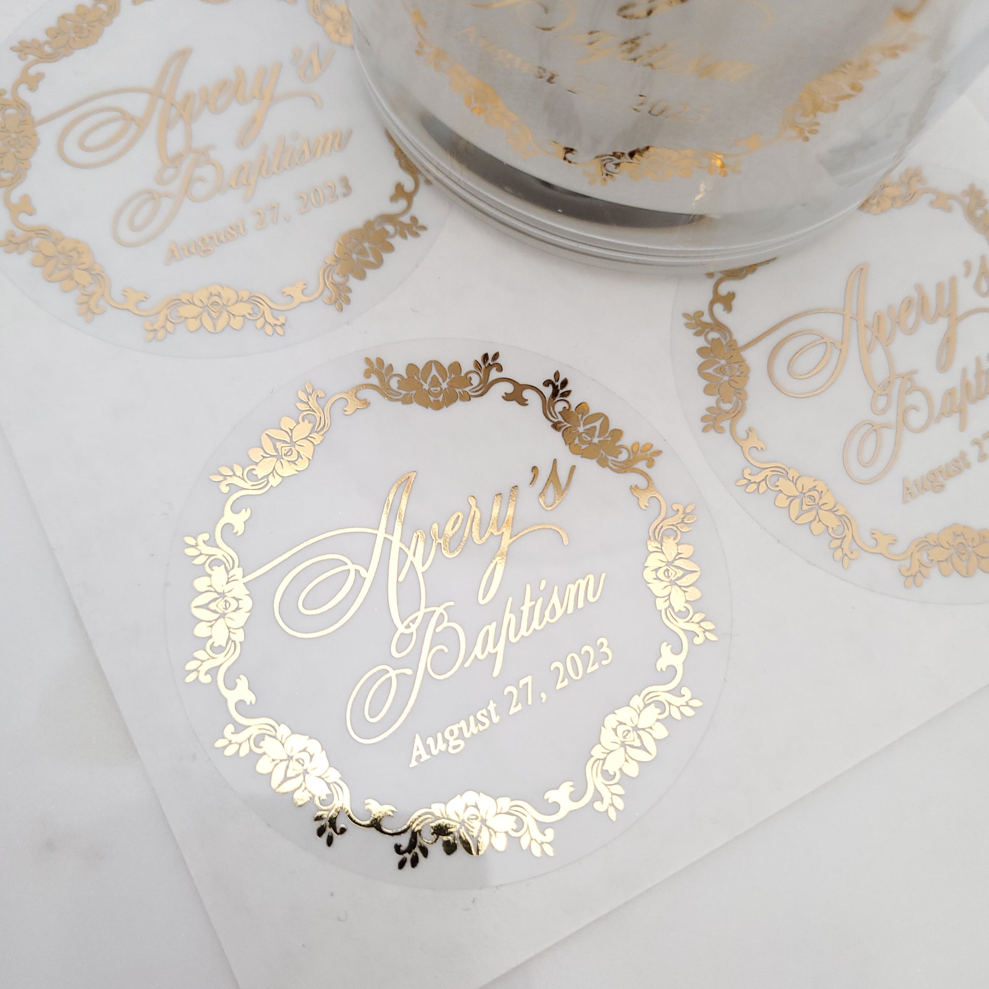 custom gold foiled baptism stickers -  XOXOKristen