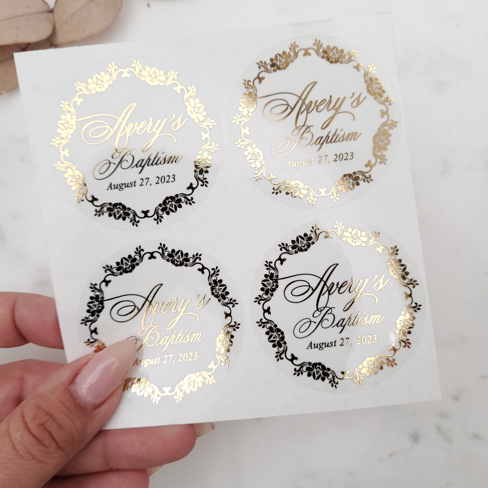 custom gold foiled baptism stickers -  XOXOKristen