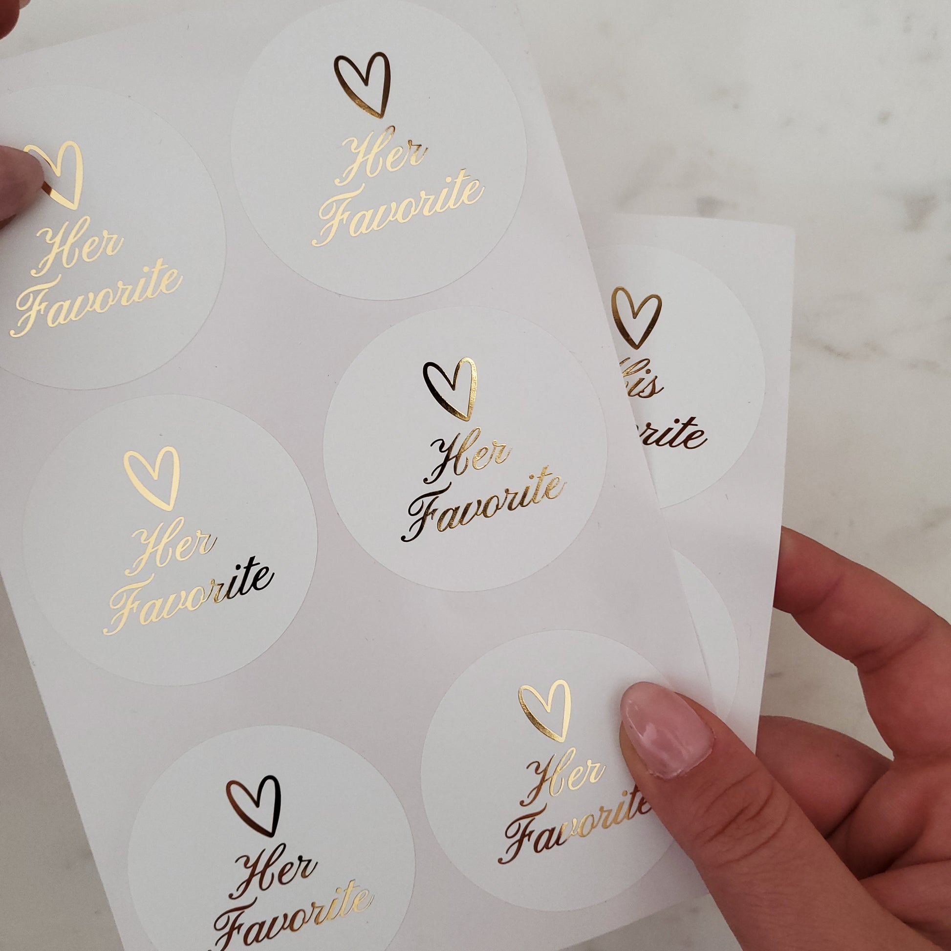 gold foiled his and hers favorite wedding favor stickers - XOXOKristen