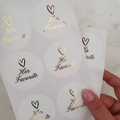 gold foiled his and hers favorite wedding favor stickers - XOXOKristen