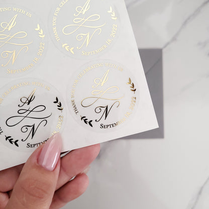 gold foiled initials wedding stickers - XOXOKristen