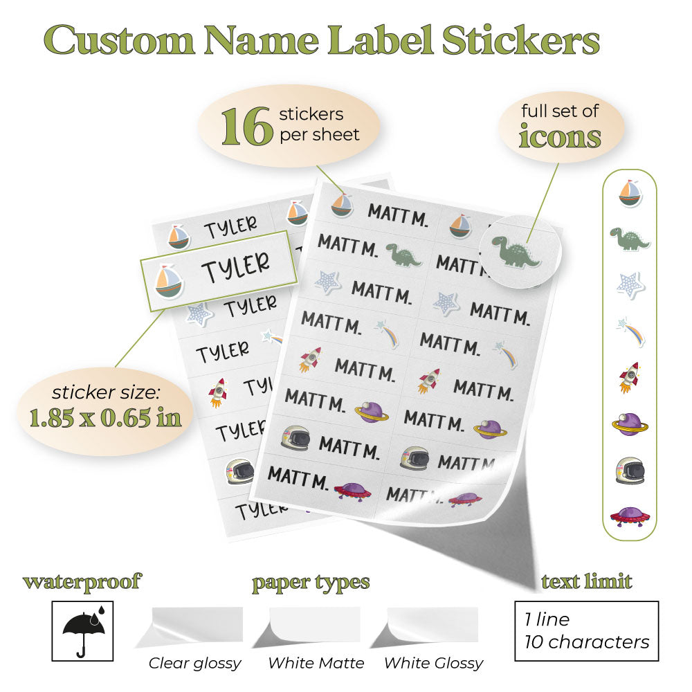 personalized kids name labels with cosmos themed design - XOXOKristen