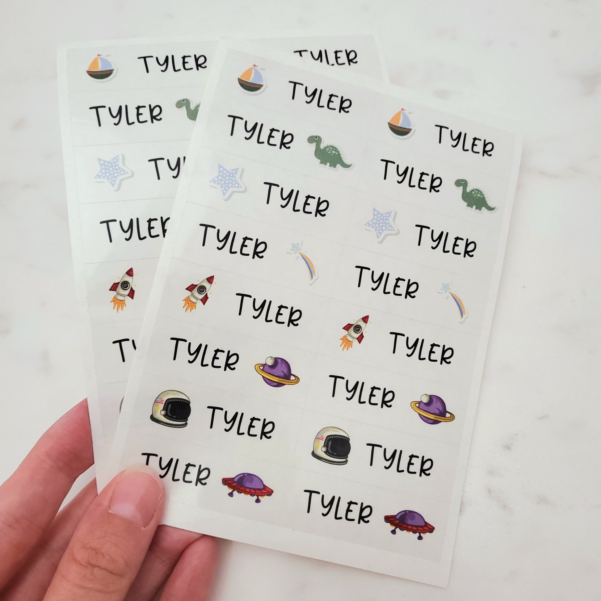 personalized kids name labels with cosmos themed design - XOXOKristen