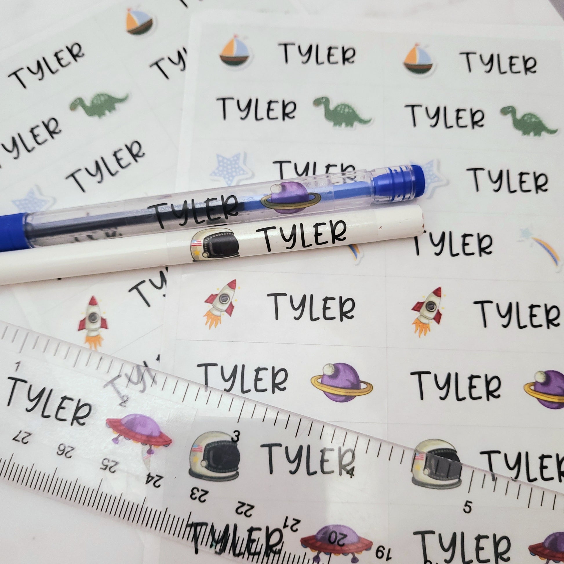 personalized kids name labels with cosmos themed design - XOXOKristen