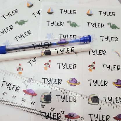 personalized kids name labels with cosmos themed design - XOXOKristen