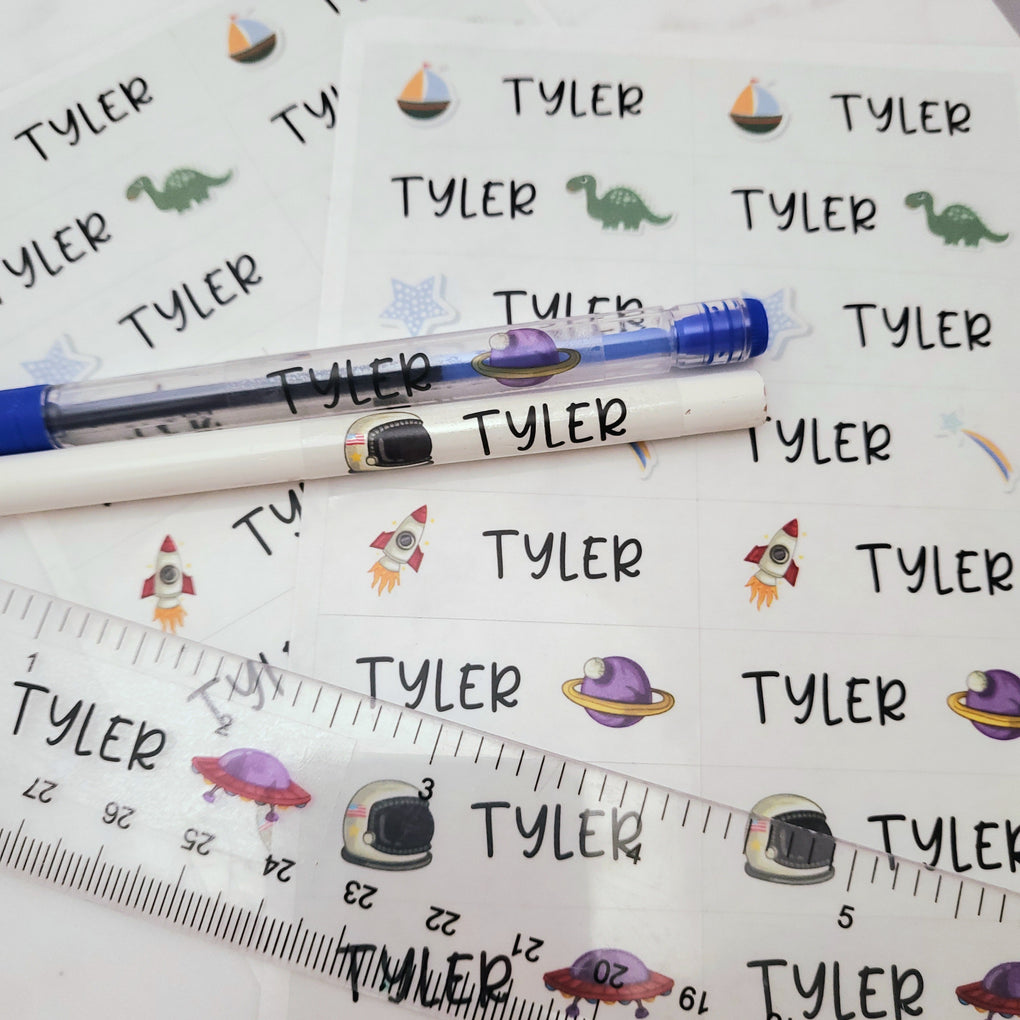 Custom Cosmos Kids Name Labels for School Supplies