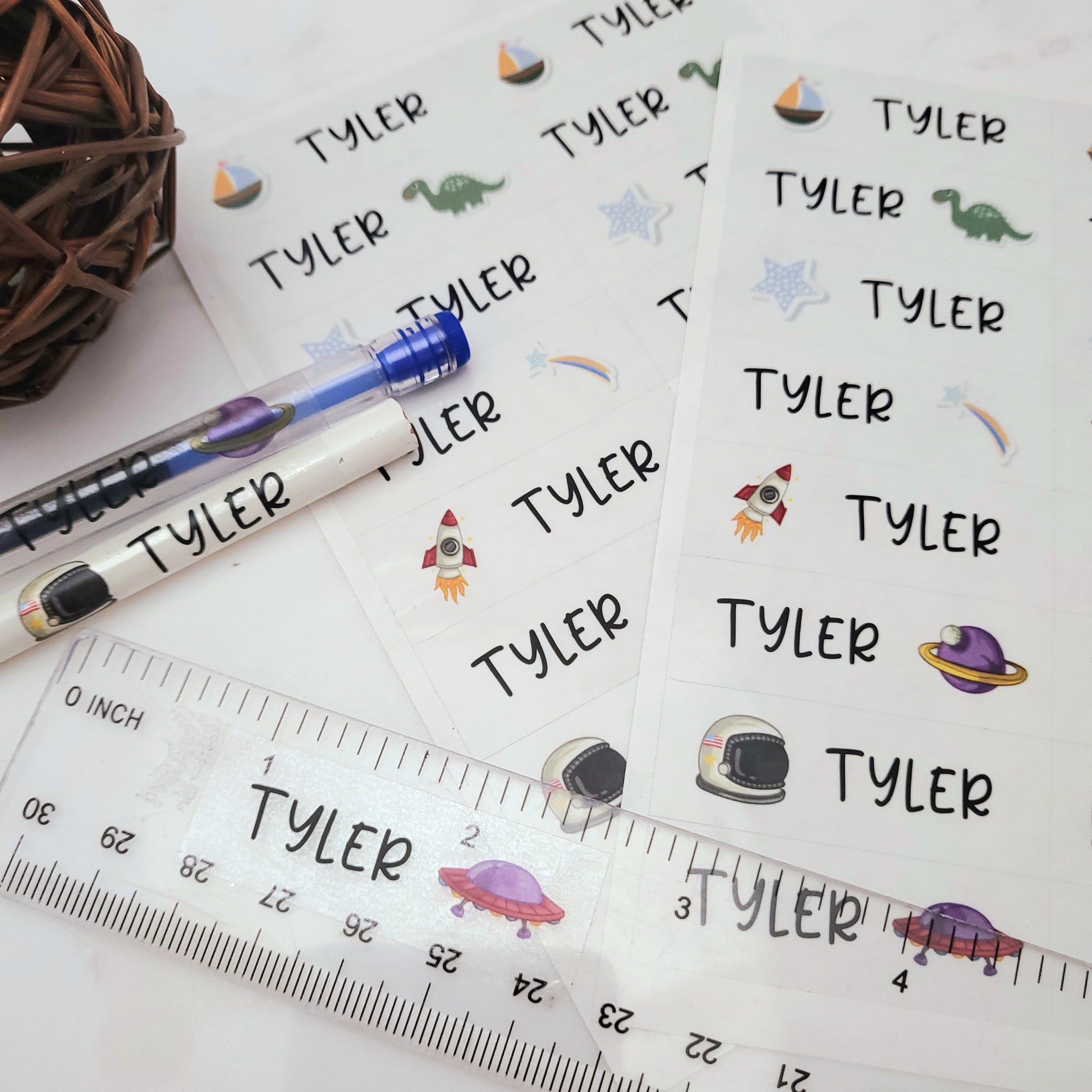 personalized kids name labels with cosmos themed design - XOXOKristen
