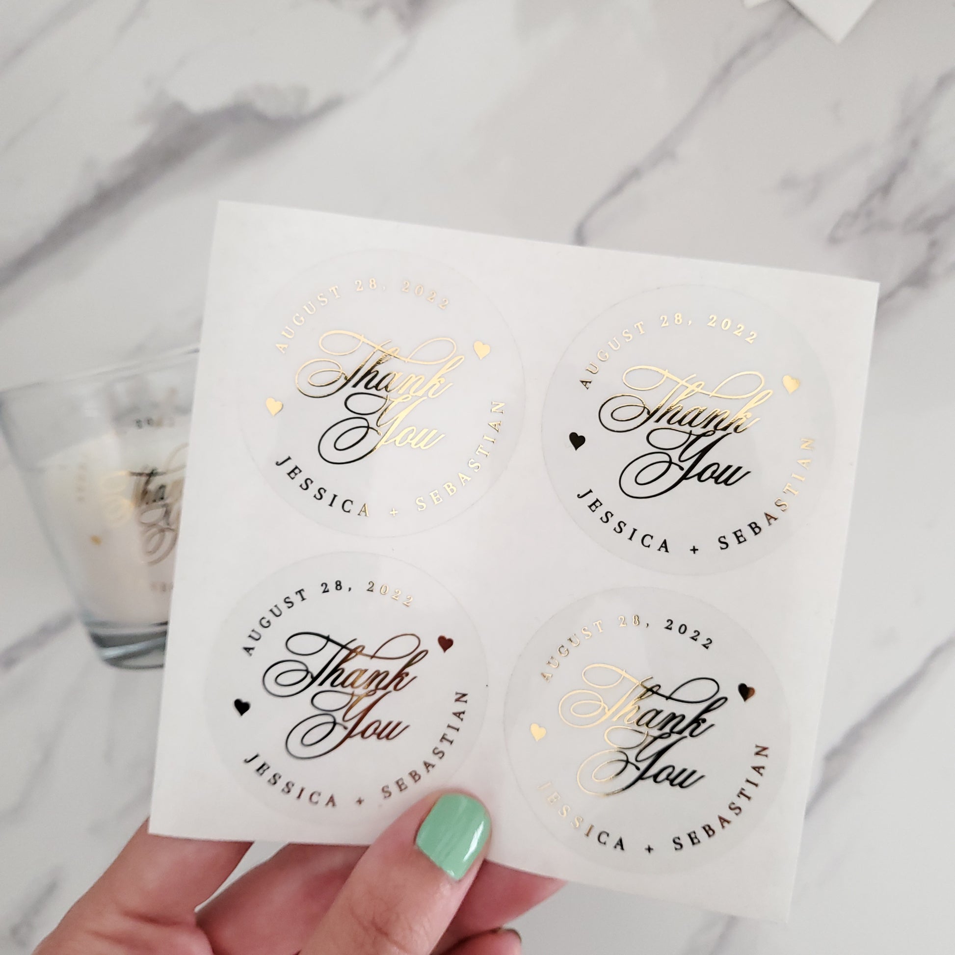 wedding gold foiled thank you favor stickers - XOXOKristen