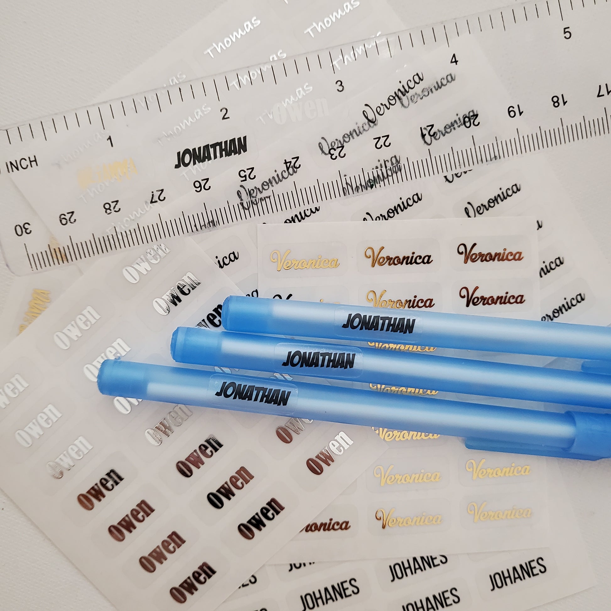 mini gold foiled kids name labels for school supplies - XOXOKristen