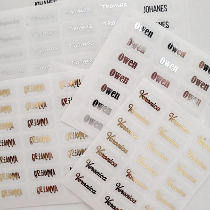 mini gold foiled kids name labels for school supplies - XOXOKristen