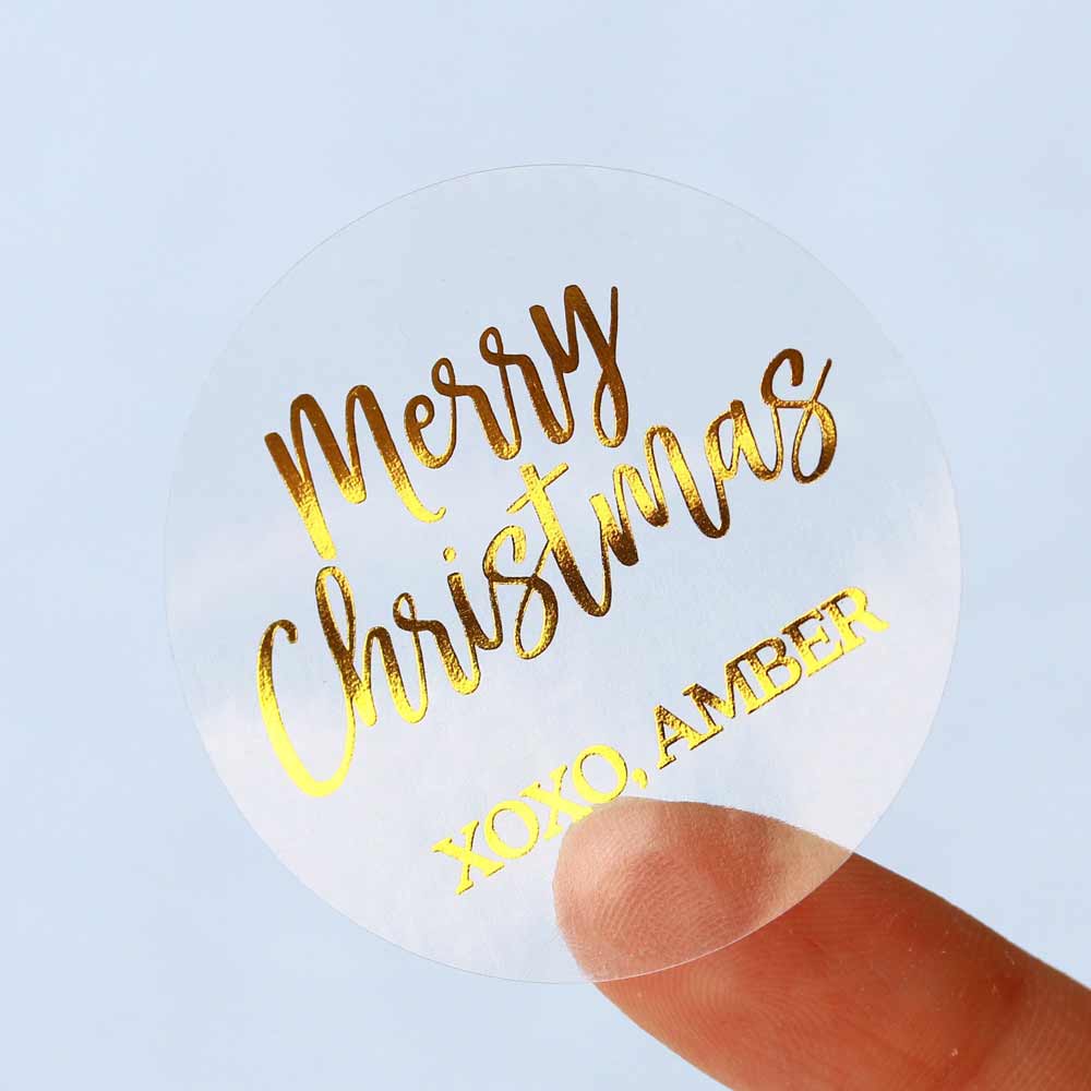 Clear gold foiled Merry Christmas personalized sticker - XOXOKristen