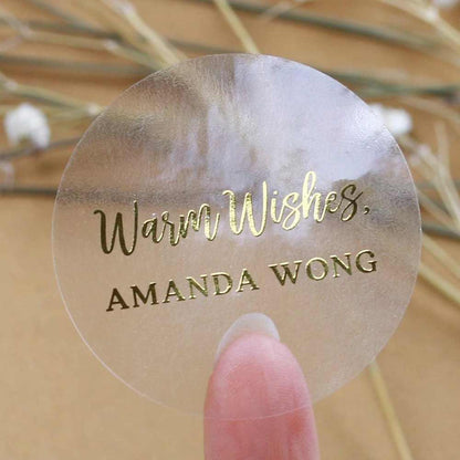 Personalized Christmas Clear Sticker with Gold Foiled Warm Wishes - XOXOKristen