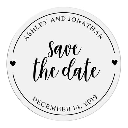 Custom wedding save the date  sticker real gold foiled lettering. Entirely personalized clear labels.