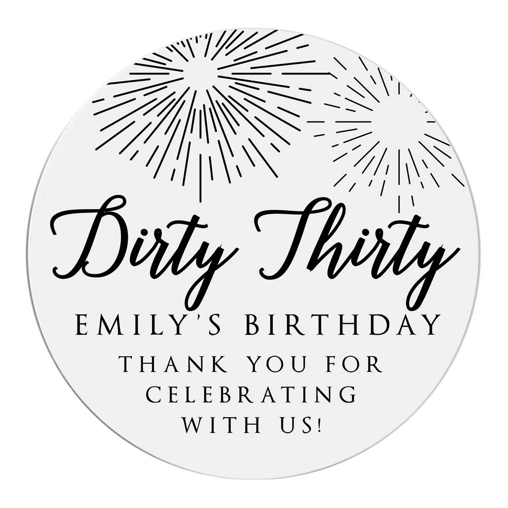 Customizable gold foiled clear, thank you birthday sticker. Dirty thirty personalized label - XOXOKristen
