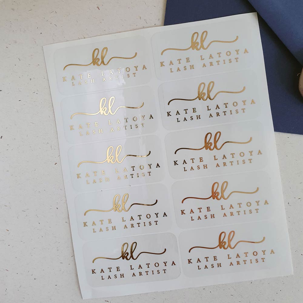Personalized clear product labeling sticker with gold foil - XOXOKristen
