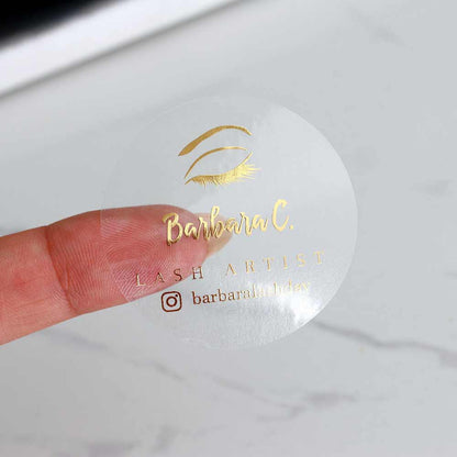 Personalized Transparent Gold Foil Lash artist Logo Sticker - XOXoKristen