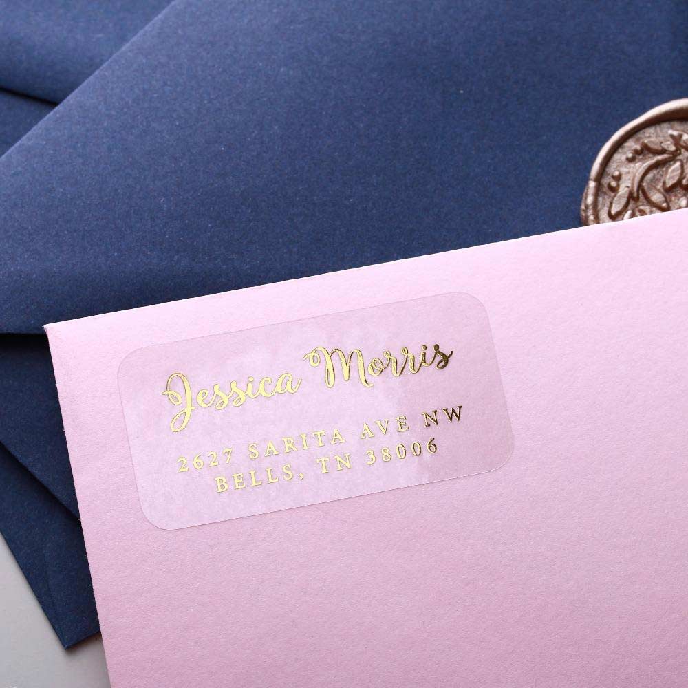 Calligraphy Style Transparent gold foiled return Address Label - xoxokristen