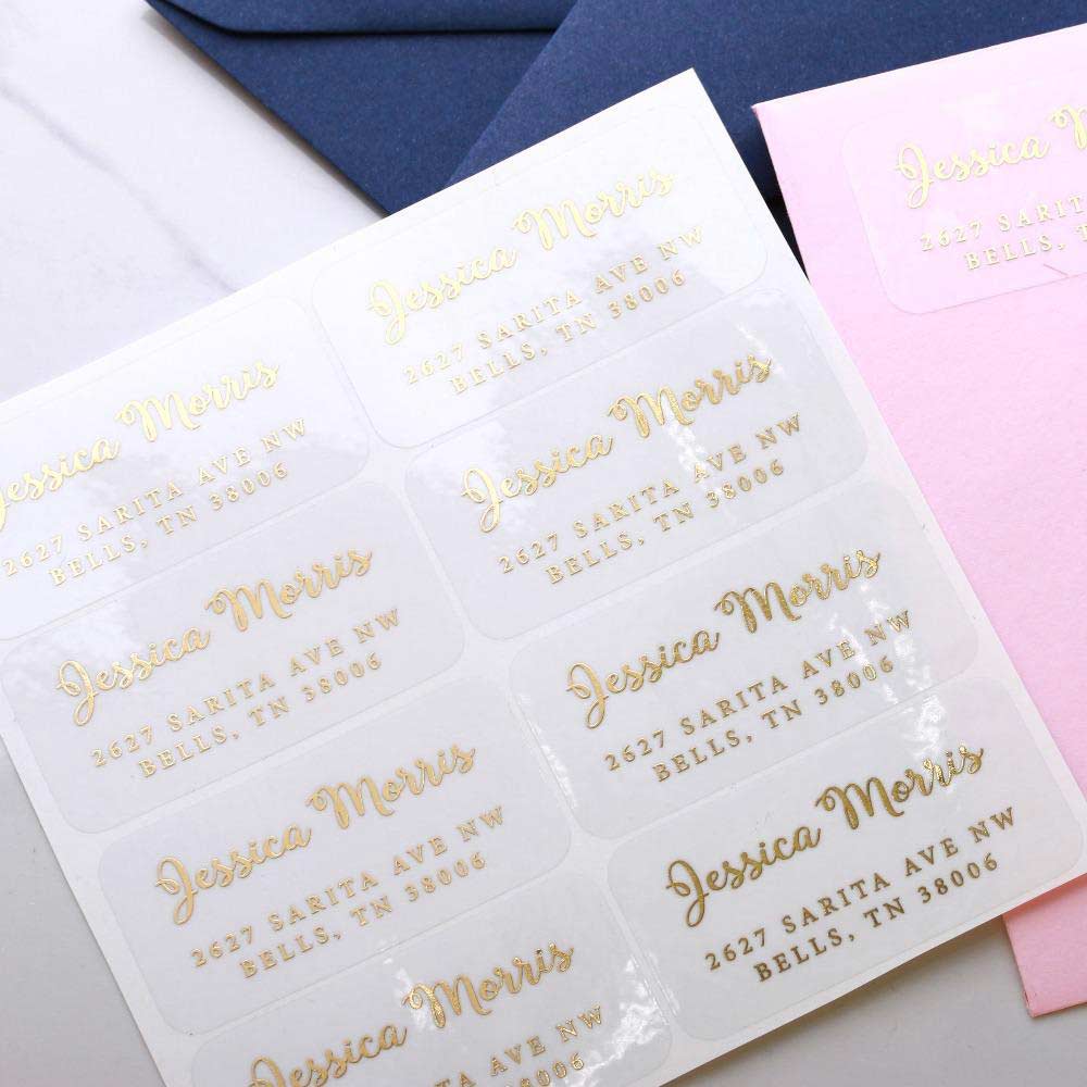 Calligraphy Style Transparent gold foiled return Address Label - xoxokristen