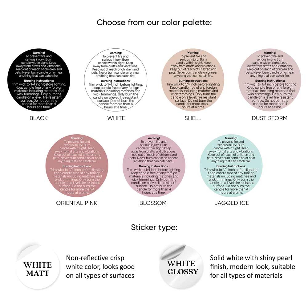 Custom product labeling sticker, waterproof, vinyl round label in elegant designs, warning label for candles – XOXOKristen