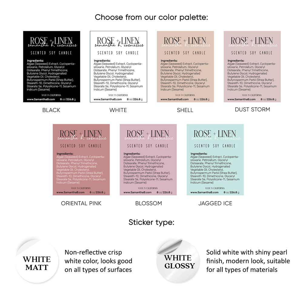 Custom ingredients labeling sticker, waterproof, vinyl rectangular label in elegant designs – XOXOKristen