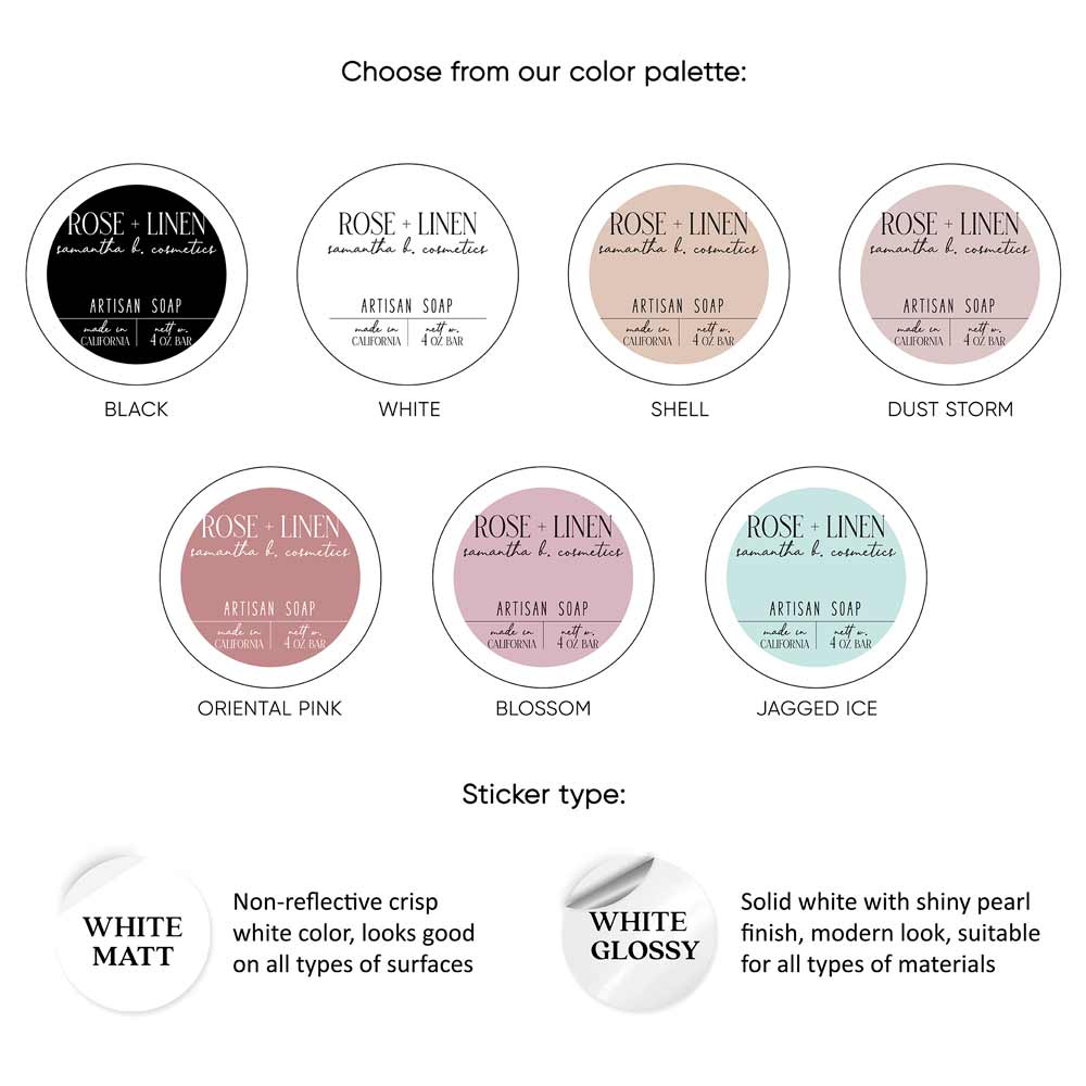 Custom product labeling sticker, waterproof, vinyl round label in elegant designs - XOXOKristen