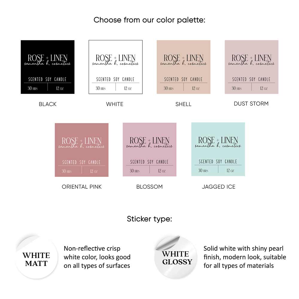 Custom product labeling sticker, waterproof, vinyl square label in elegant designs - XOXOKristen