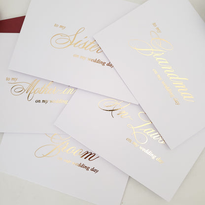 gold foiled to my mom on my wedding day note card -  XOXOKristen