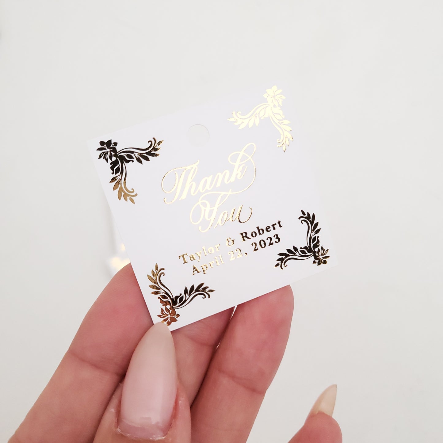 square gold foiled black wedding favor tags - XOXOKristen