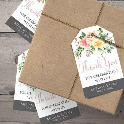 Personalized wedding favor tags with light pink floral design - XOXOKristen