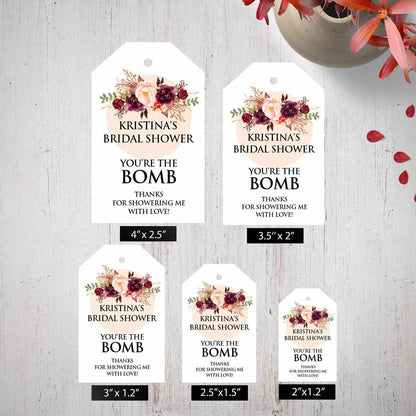 Personalized Bath Bomb Gift Tags. Custom Burgundy Bath Bomb Favor Labels - XOXOKristen