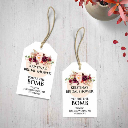 Personalized Bath Bomb Gift Tags. Custom Burgundy Bath Bomb Favor Labels - XOXOKristen