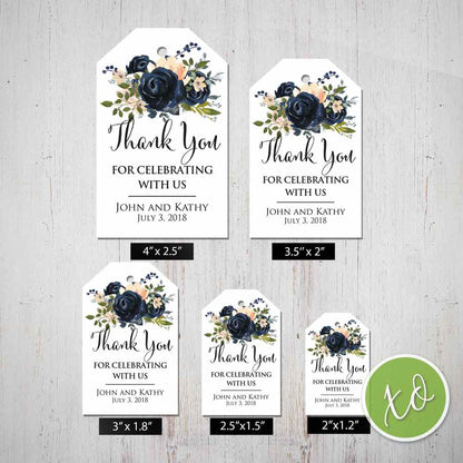 Personalized Navy and Blush Flowers Gift Tag. Custom favor Tag - XOXOKristen