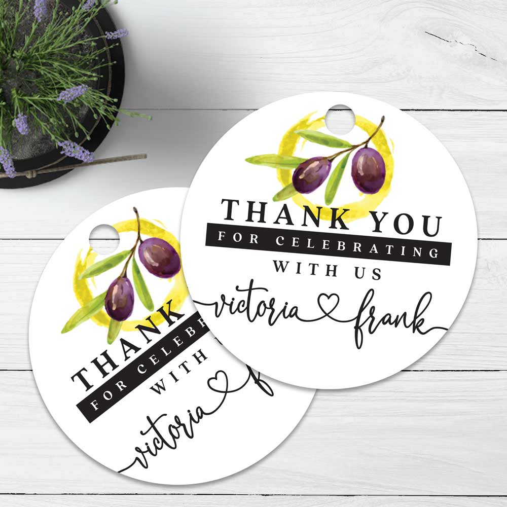 Personalized wedding thank you favor tags with olive branch design - XOXOKristen