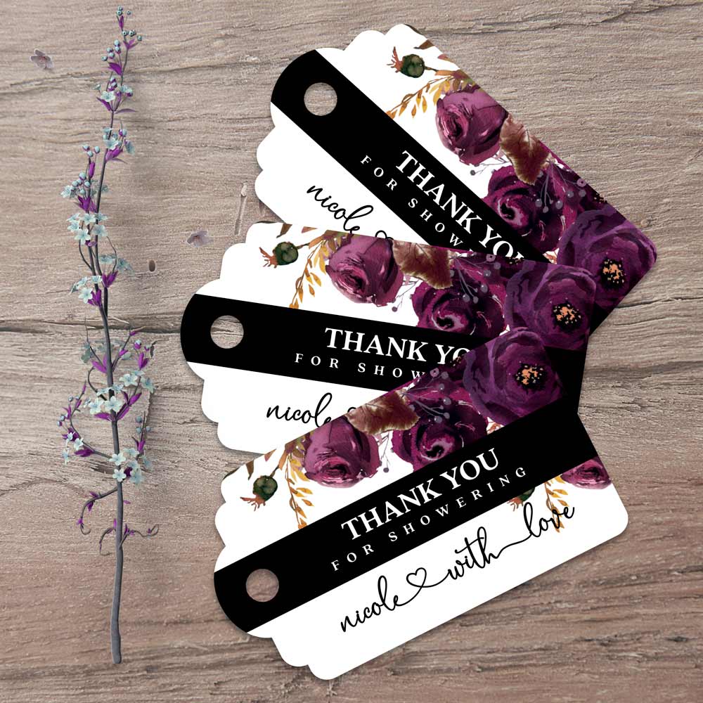 Dark purple Thank you favor tags for baby or bridal shower - XOXOKristen