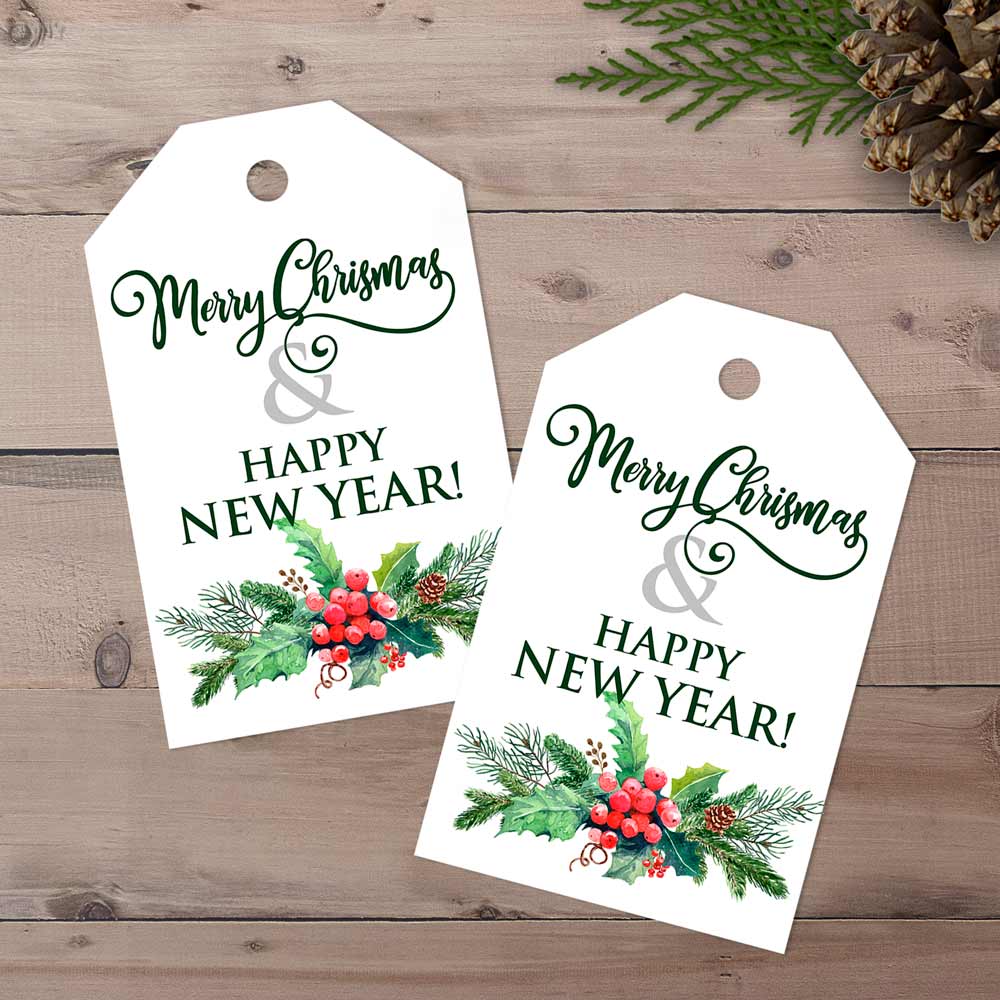 Christmas gift hang tag with classic evergreens design  - XOXOKristen