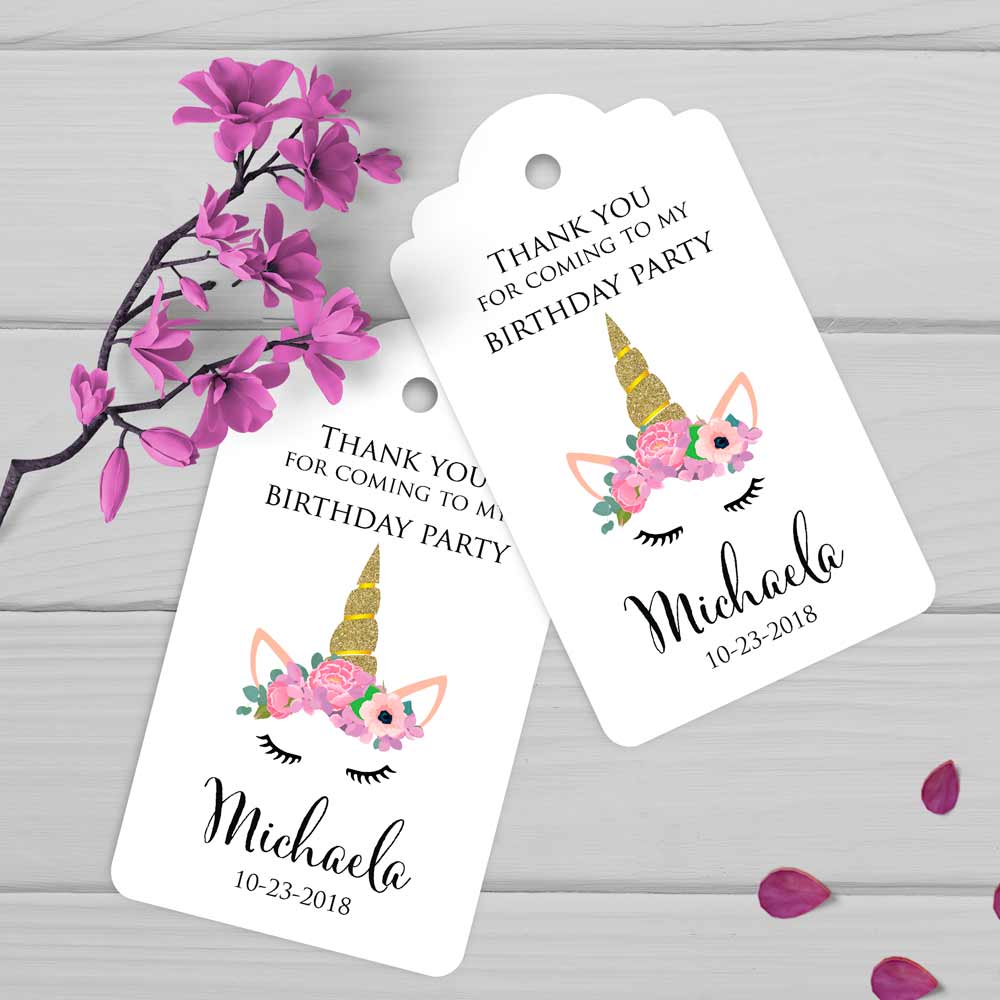 Personalized unicorn birthday themed thank you favor tag - XOXOKristen