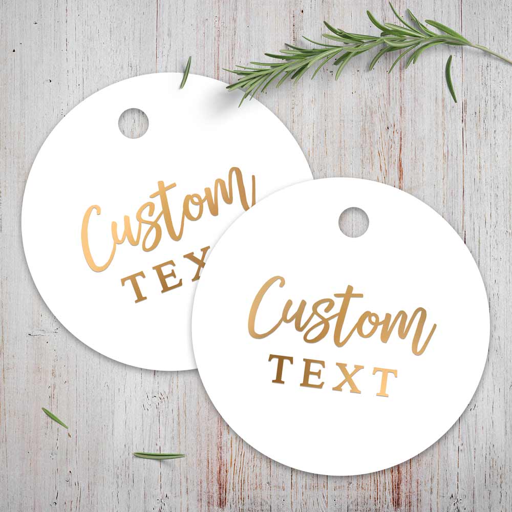 Round gold foiled tag with custom text - XOXOKristen